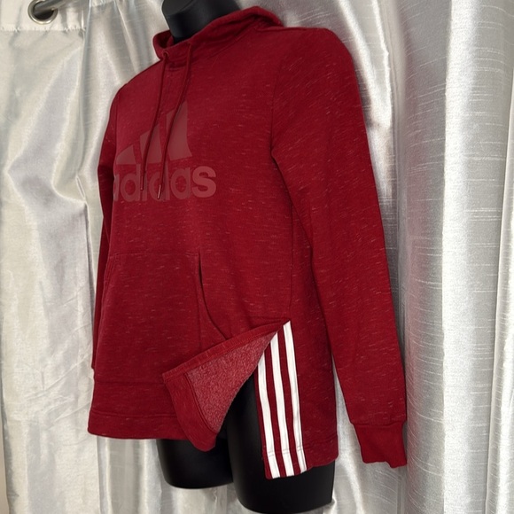 Adidas Side Slits Dark Red Heather Spellout Logo Kangaroo Pouch Hoodie Women’s M - Picture 2 of 6